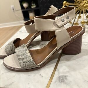 Elegant Cream and Brown Block Heel Sandals